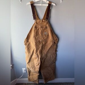 Carhartt tan brown insulated legs duck canvas overalls Men’s sz 48 x 30”